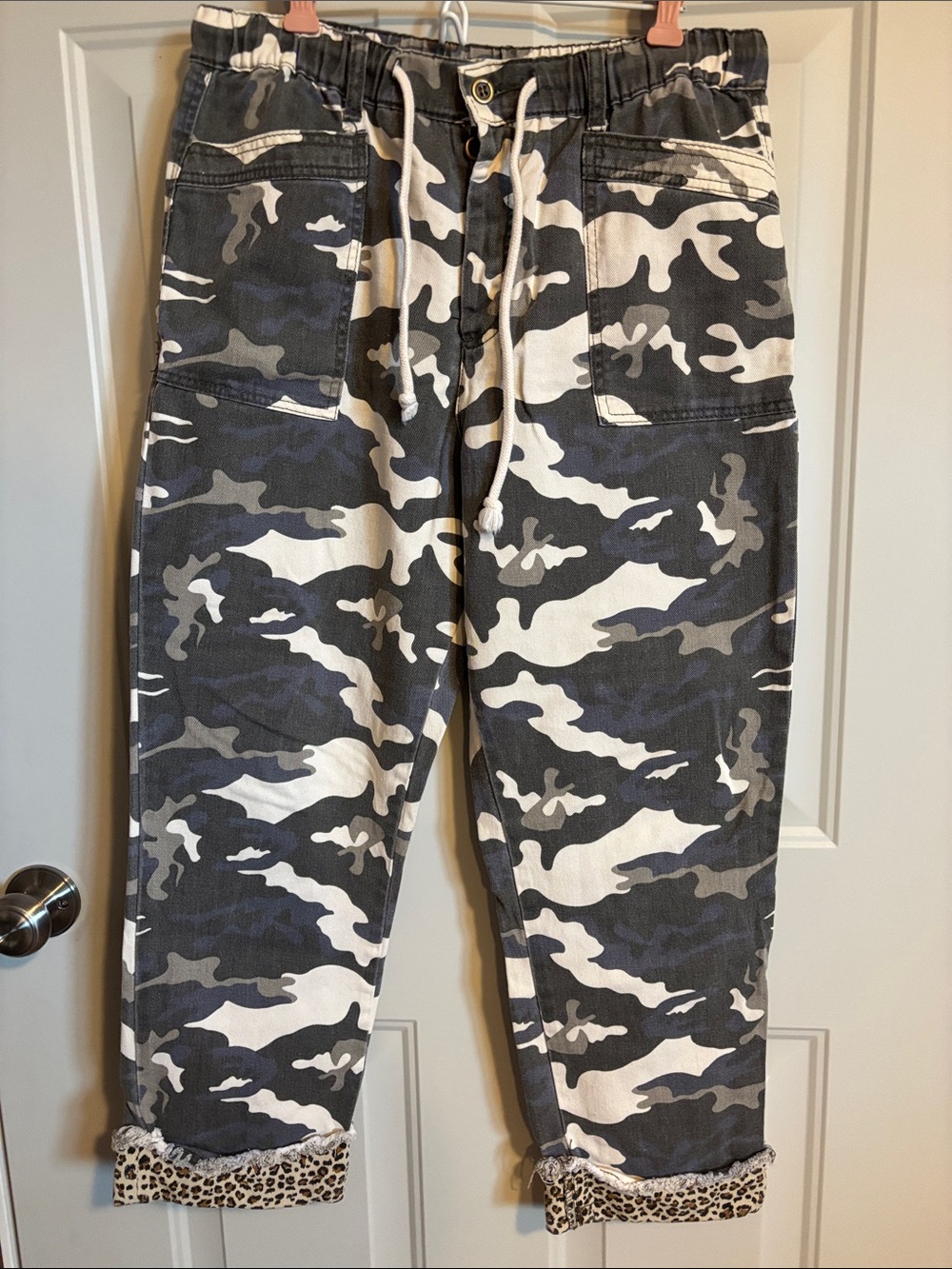 easel Black & White Camo Drawstring Cargo Pants